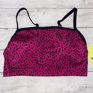 All In Motion Bikini Top Womens Small Pink Black Dot Berry Strappy Swim NEW